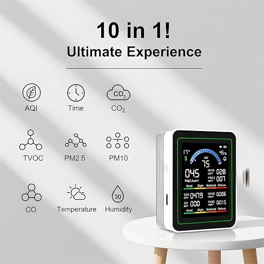 10 in 1 Smart Air Quality Monitor Indoor,Carbon Monoxide Detectors,Co2 Detector,Professional Air Quality Test Kit with CO2 |