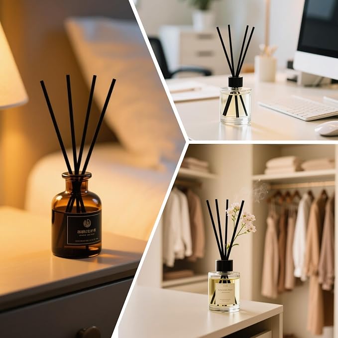 10-Inch Black Reed Diffuser Sticks - 200Pack Fiber Aromatherapy Reeds for Essential Oil, Home, Office and Spa - Diffuser