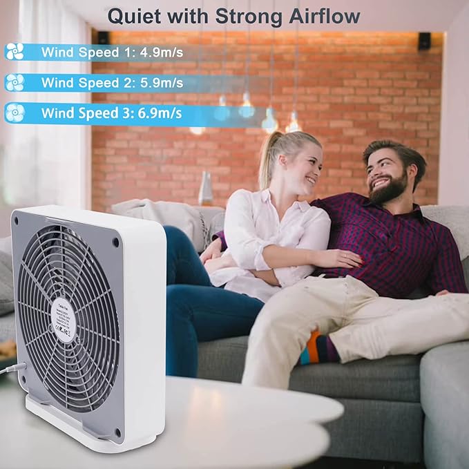 10 Inch Box Fan, Small Window Fan, Quiet Electric Fan with Three Speeds, Square Desk Fan for Home Office Room Apartment