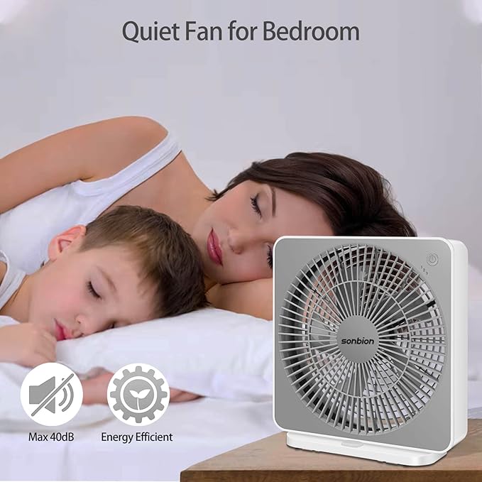 10 Inch Box Fan, Small Window Fan, Quiet Electric Fan with Three Speeds, Square Desk Fan for Home Office Room Apartment