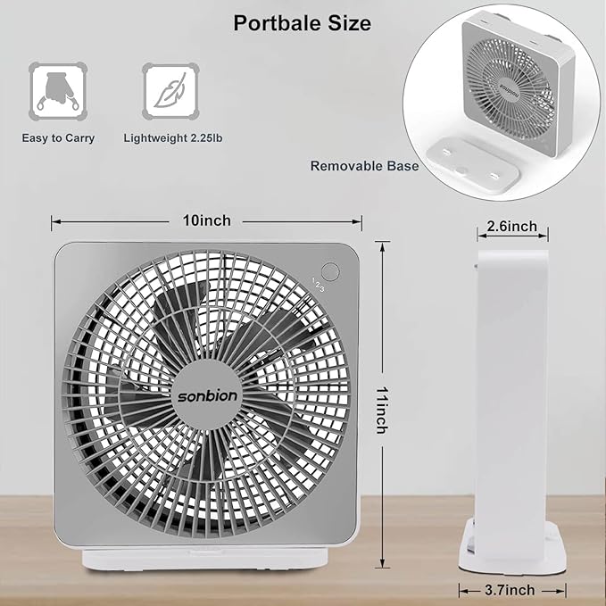 10 Inch Box Fan, Small Window Fan, Quiet Electric Fan with Three Speeds, Square Desk Fan for Home Office Room Apartment