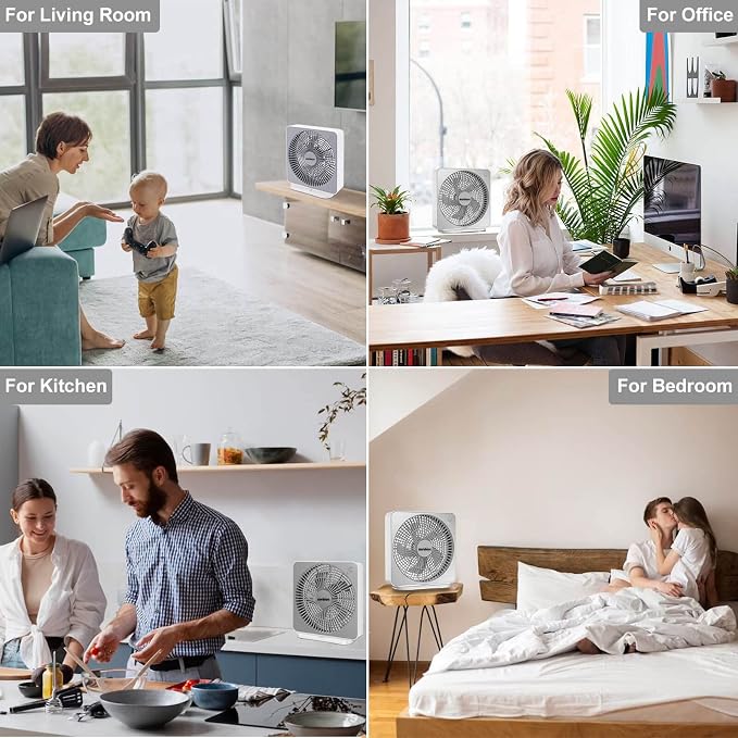 10 Inch Box Fan, Small Window Fan, Quiet Electric Fan with Three Speeds, Square Desk Fan for Home Office Room Apartment