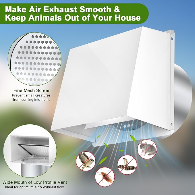 10 Inch Hooded Wall Vent, Dryer Wall Vent Cover Outside with Screen and Damper, Wall Exhaust Vent Cover, Outdoor Air Vent Cap
