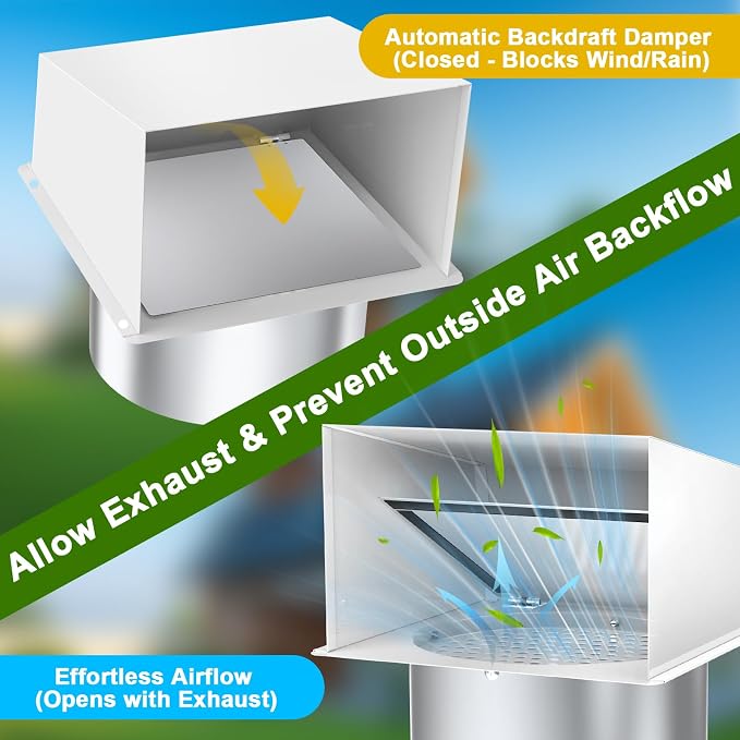 10 Inch Hooded Wall Vent, Dryer Wall Vent Cover Outside with Screen and Damper, Wall Exhaust Vent Cover, Outdoor Air Vent Cap