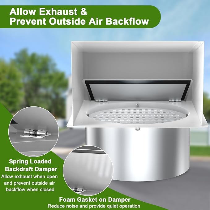 10 Inch Hooded Wall Vent, Dryer Wall Vent Cover Outside with Screen and Damper, Wall Exhaust Vent Cover, Outdoor Air Vent Cap