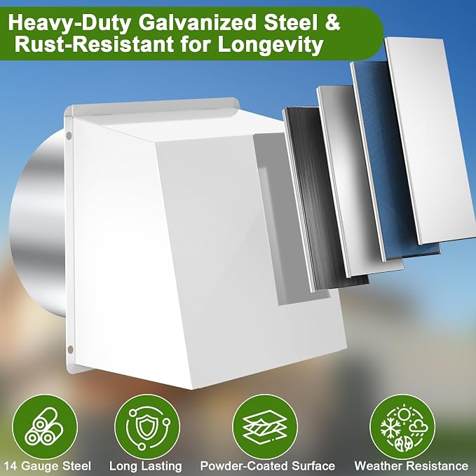 10 Inch Hooded Wall Vent, Dryer Wall Vent Cover Outside with Screen and Damper, Wall Exhaust Vent Cover, Outdoor Air Vent Cap