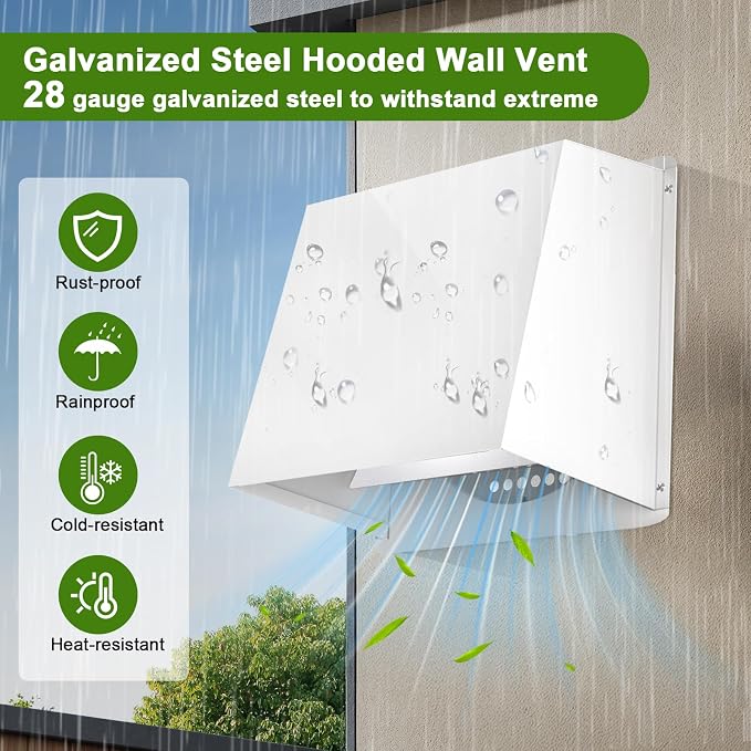 10 Inch Hooded Wall Vent, Dryer Wall Vent Cover Outside with Screen and Damper, Wall Exhaust Vent Cover, Outdoor Air Vent Cap