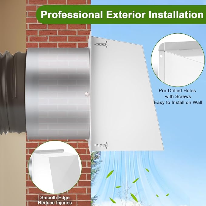 10 Inch Hooded Wall Vent, Dryer Wall Vent Cover Outside with Screen and Damper, Wall Exhaust Vent Cover, Outdoor Air Vent Cap
