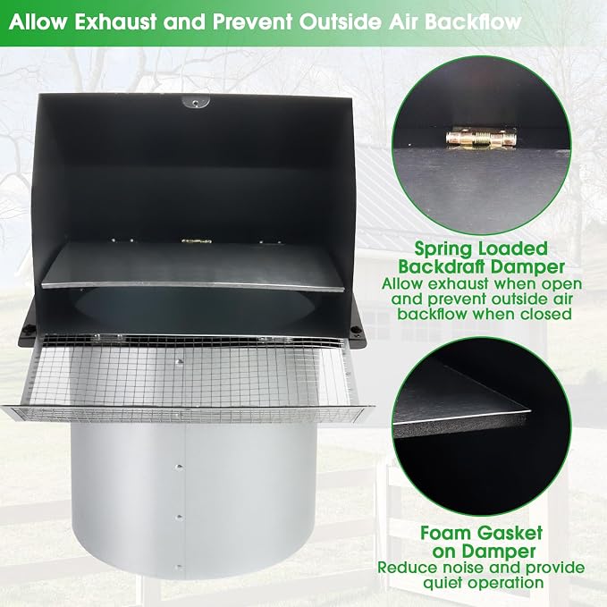 10 Inch Hooded Wall Vent with Screen and Damper,Outdoor Wall Exhaust Vent Cover Cap for Kitchen Range Hood HVAC Duct Dryer