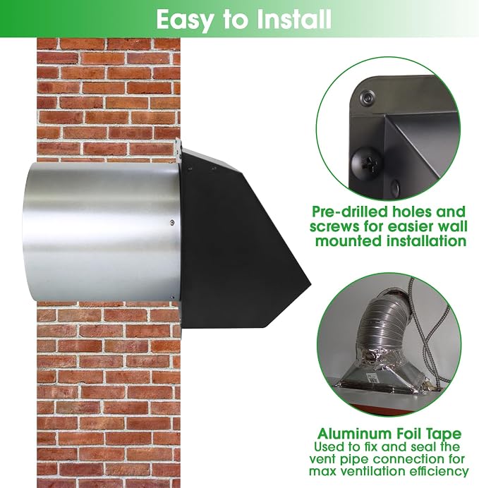 10 Inch Hooded Wall Vent with Screen and Damper,Outdoor Wall Exhaust Vent Cover Cap for Kitchen Range Hood HVAC Duct Dryer