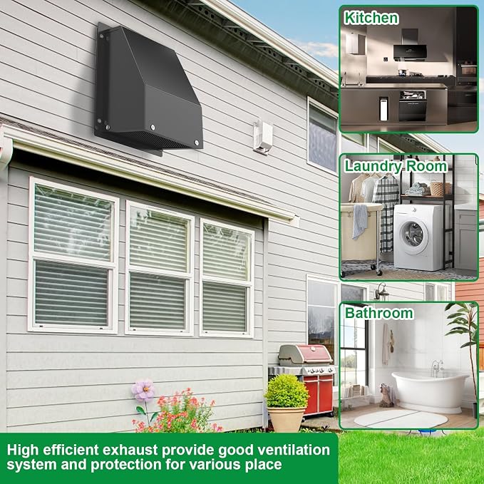 10 Inch Hooded Wall Vent with Screen and Damper, Outdoor Wall Exhaust Vent Cover Cap for Residential Housing, alternate view