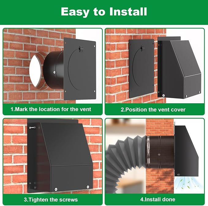 10 Inch Hooded Wall Vent with Screen and Damper, Outdoor Wall Exhaust Vent Cover Cap for Residential Housing, alternate view