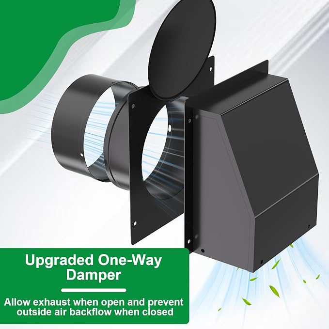 10 Inch Hooded Wall Vent with Screen and Damper, Outdoor Wall Exhaust Vent Cover Cap for Residential Housing, alternate view