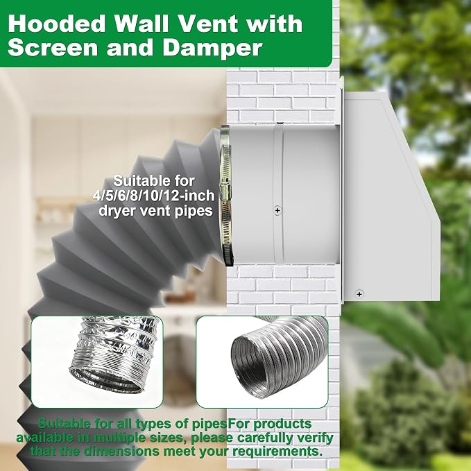 10 Inch Hooded Wall Vent with Screen and Damper, Stainless Steel Wall Vent Exhaust Vent Cover, Exhaust Exterior, alternate