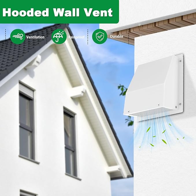 10 Inch Hooded Wall Vent with Screen and Damper, Stainless Steel Wall Vent Exhaust Vent Cover, Exhaust Exterior, alternate