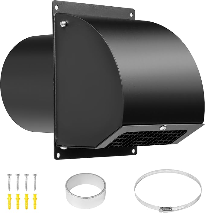 10 Inch Hooded Wall Vent with Screen, Damper, 8-1/4" Length Duct, 14 Gauge Steel Vent Covers for Wall, Wall Vent Cover for