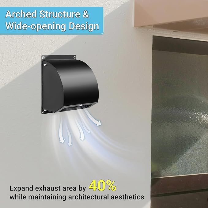 10 Inch Hooded Wall Vent with Screen, Damper, 8-1/4" Length Duct, 14 Gauge Steel Vent Covers for Wall, Wall Vent Cover for