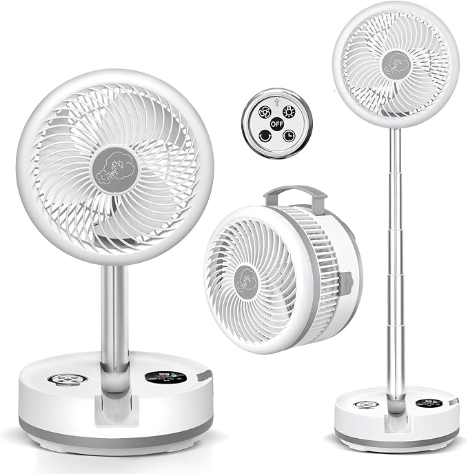 10 inch Portable Fan-Battery Operated Fan, Oscillating Rechargeable Fan with 40000mAh, Remote Control LED Lights, 114HR Run