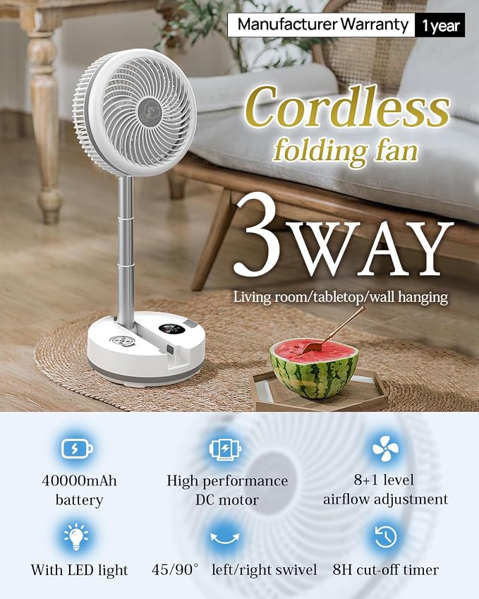 10 inch Portable Fan-Battery Operated Fan, Oscillating Rechargeable Fan with 40000mAh, Remote Control LED Lights, 114HR Run