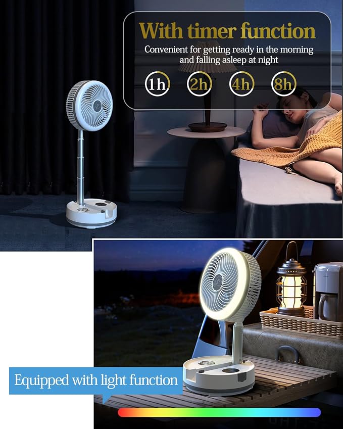 10 inch Portable Fan-Battery Operated Fan, Oscillating Rechargeable Fan with 40000mAh, Remote Control LED Lights, 114HR Run
