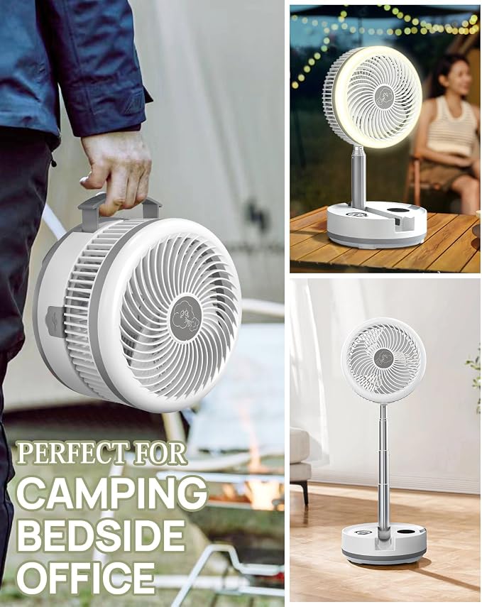 10 inch Portable Fan-Battery Operated Fan, Oscillating Rechargeable Fan with 40000mAh, Remote Control LED Lights, 114HR Run