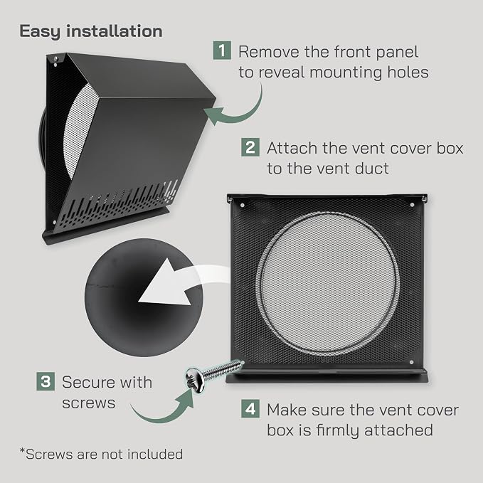 10" Inch Supply Vent Cover with Rubber Gasket - Graphite Black Galvanized Steel - Robust and Weatherproof Outdoor Air Intake