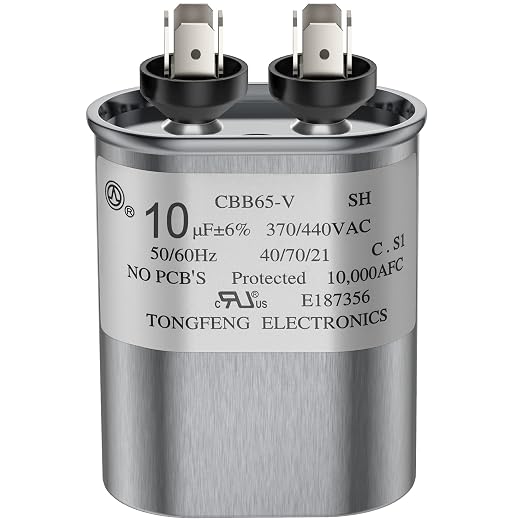 10 MFD uF 370/440 VAC CBB65B Dual Run Round Capacitor, UL Listed Motor Run Capacitor for Condenser Straight Cool