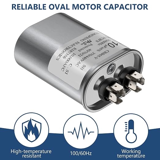 10 MFD uF 370/440 VAC CBB65B Dual Run Round Capacitor, UL Listed Motor Run Capacitor for Condenser Straight Cool, alternate