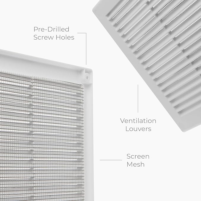 10-Pack 10" x 10" (Outer Size) Square Air Vent Cover – White Plastic Vent Deflector - Screen Mesh, Surface Mount, alternate