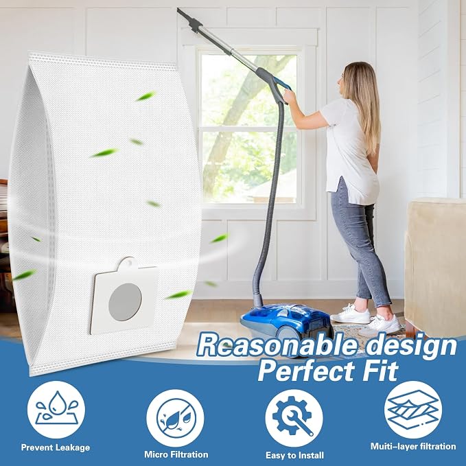 10 Pack 53292 Type Q/C Canister Vacuum Cleaner Bags for 200/400/600/700/800 Series - Compatible with Models