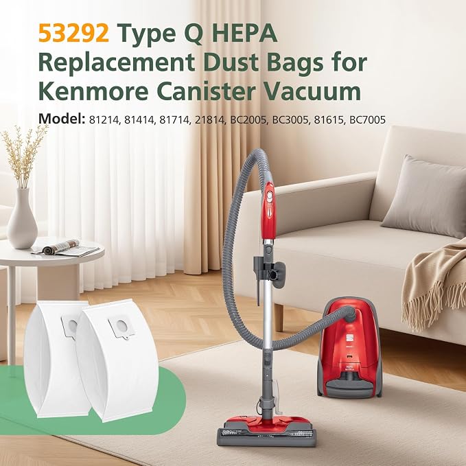 10 Pack 53292 Type Q/C HEPA Vacuum Bags for 53292 Canister Vacuum 81214, 81414, 81714, 21814, BC2005, BC3005, 81615