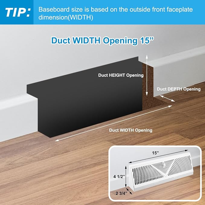 10 Pack Baseboard Register Vent 15 Inch Duct Opening Size Vent Covers for Home Floor Diffuser Wall Corner White, alternate