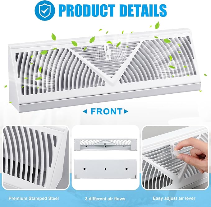 10 Pack Baseboard Register Vent 15 Inch Duct Opening Size Vent Covers for Home Floor Diffuser Wall Corner White, alternate
