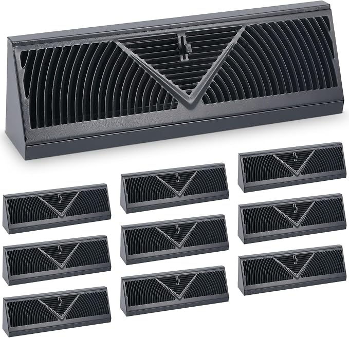 10 Pack Baseboard Register Vent 18 Inch Duct Opening Size Vent Covers for Home Floor Diffuser Wall Corner Black Baseboard Air