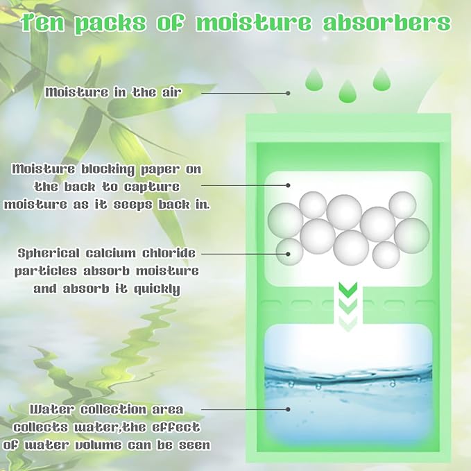 10 Pack Dehumidifier Bags, Moisture Absorber Hanging Bags, Closet Moisture Absorbers, For Use In Kitchens, alternate product