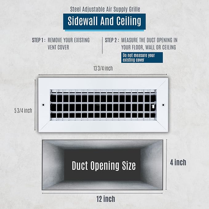 10 Pack] Fits 12x4 Duct Opening Steel Adjustable Air Supply Grille by | Register Vent Cover Grill for Sidewall and Ceiling |