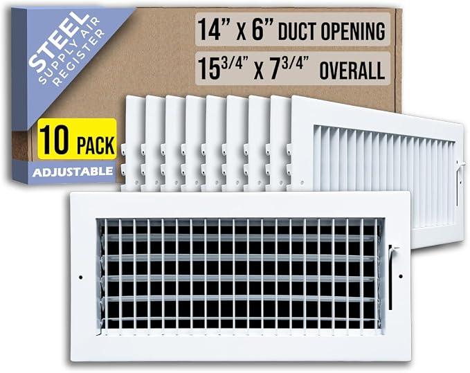 10 Pack] Fits 14x6 Duct Opening Steel Adjustable Air Supply Grille by | Register Vent Cover Grill for Sidewall and Ceiling |