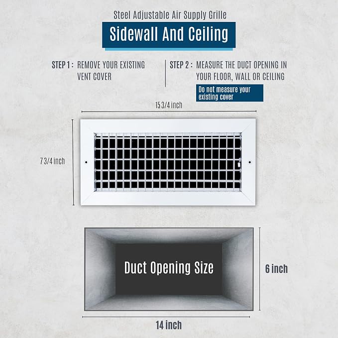 10 Pack] Fits 14x6 Duct Opening Steel Adjustable Air Supply Grille by | Register Vent Cover Grill for Sidewall and Ceiling |