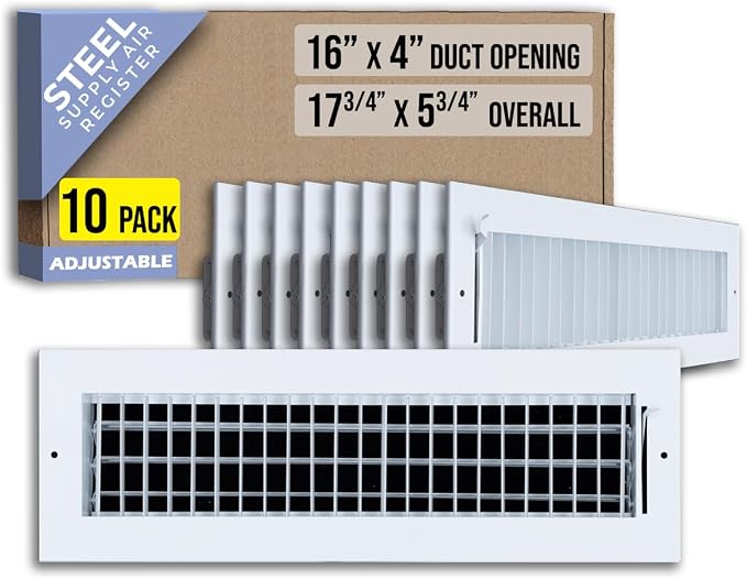 10 Pack] Fits 16x4 Duct Opening Steel Adjustable Air Supply Grille by | Register Vent Cover Grill for Sidewall and Ceiling |