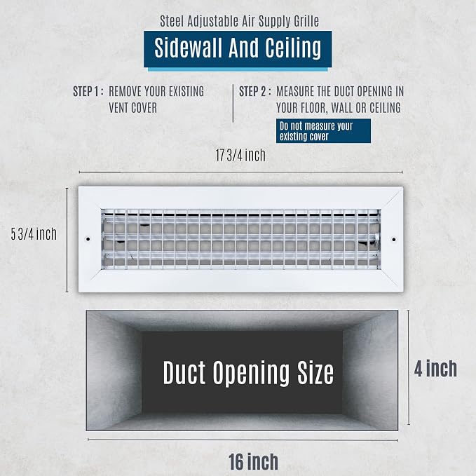10 Pack] Fits 16x4 Duct Opening Steel Adjustable Air Supply Grille by | Register Vent Cover Grill for Sidewall and Ceiling |