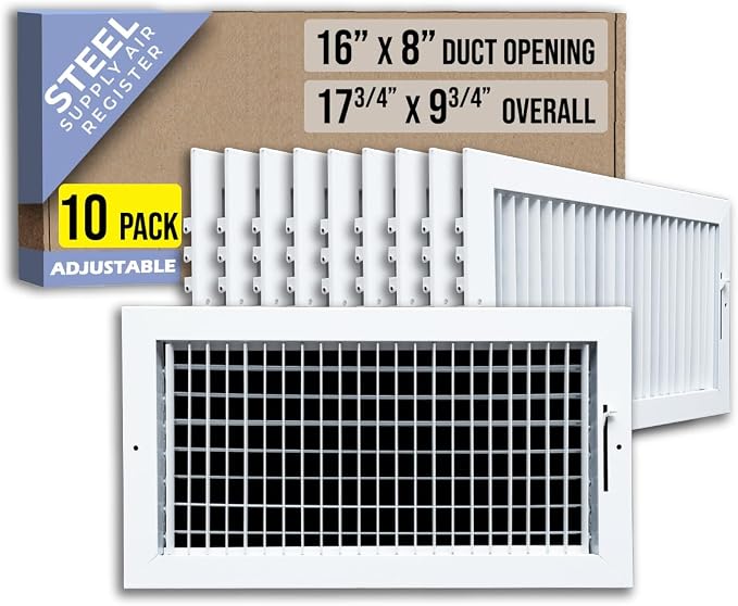 10 Pack] Fits 16x8 Duct Opening Steel Adjustable Air Supply Grille by | Register Vent Cover Grill for Sidewall and Ceiling |