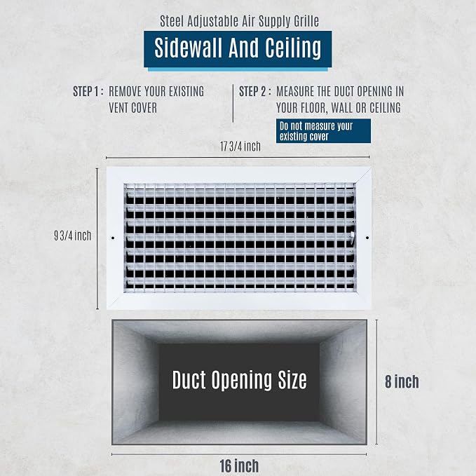 10 Pack] Fits 16x8 Duct Opening Steel Adjustable Air Supply Grille by | Register Vent Cover Grill for Sidewall and Ceiling |