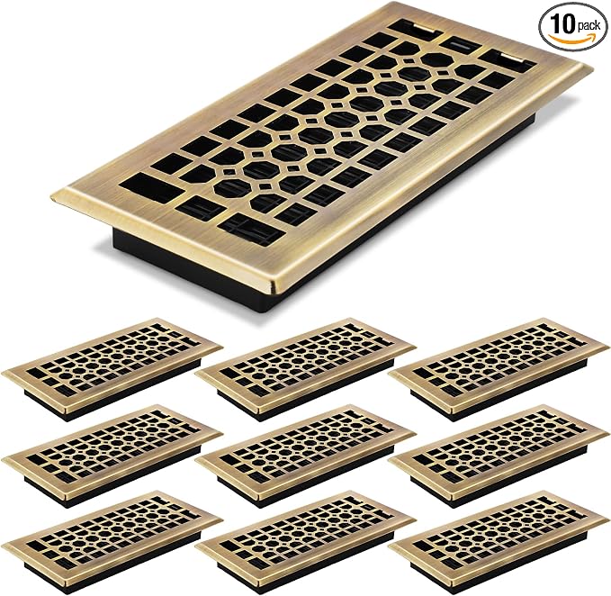10 Pack Floor Registers 4 × 10 Inch Bronze Steel Vent Covers for Home Floor Heavy Duty Walkable Adjustable Air