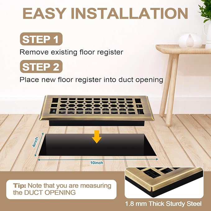 10 Pack Floor Registers 4 × 10 Inch Bronze Steel Vent Covers for Home Floor Heavy Duty Walkable Adjustable Air, alternate