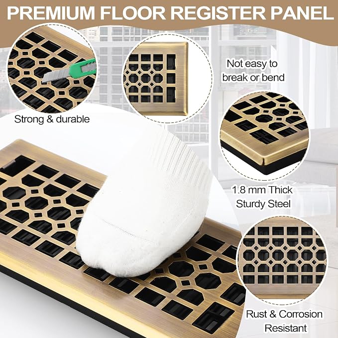 10 Pack Floor Registers 4 × 10 Inch Bronze Steel Vent Covers for Home Floor Heavy Duty Walkable Adjustable Air, alternate