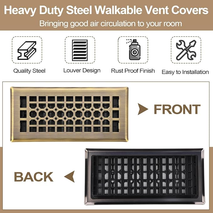 10 Pack Floor Registers 4 × 10 Inch Bronze Steel Vent Covers for Home Floor Heavy Duty Walkable Adjustable Air, alternate