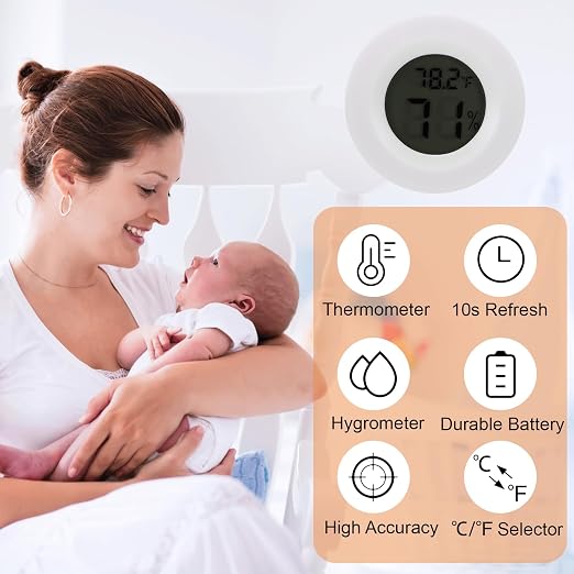 10 Pack Mini Hygrometer Thermometer - Digital Hygrometer Gauge LCD Monitor Temperature Humidity Meter Indoor Room Round