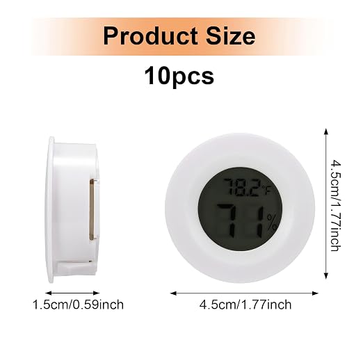 10 Pack Mini Hygrometer Thermometer - Digital Hygrometer Gauge LCD Monitor Temperature Humidity Meter Indoor Room Round