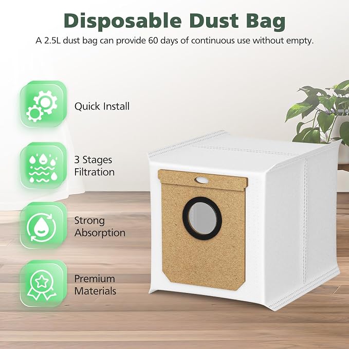 10 Pack Replacement Dust Bags for L60 SES L50 SES Robot Vacuum, 2.5L Replacement Bags for Haier H9+, Conga Home 10000