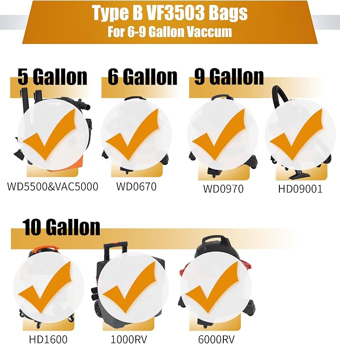 10 Pack Size B VF3503 for Rigid 6-9 Gallon Vacuum Bags from, alternate product view 2